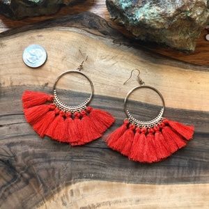 Red Tassel Hoop Lightweight Chandelier Earrings